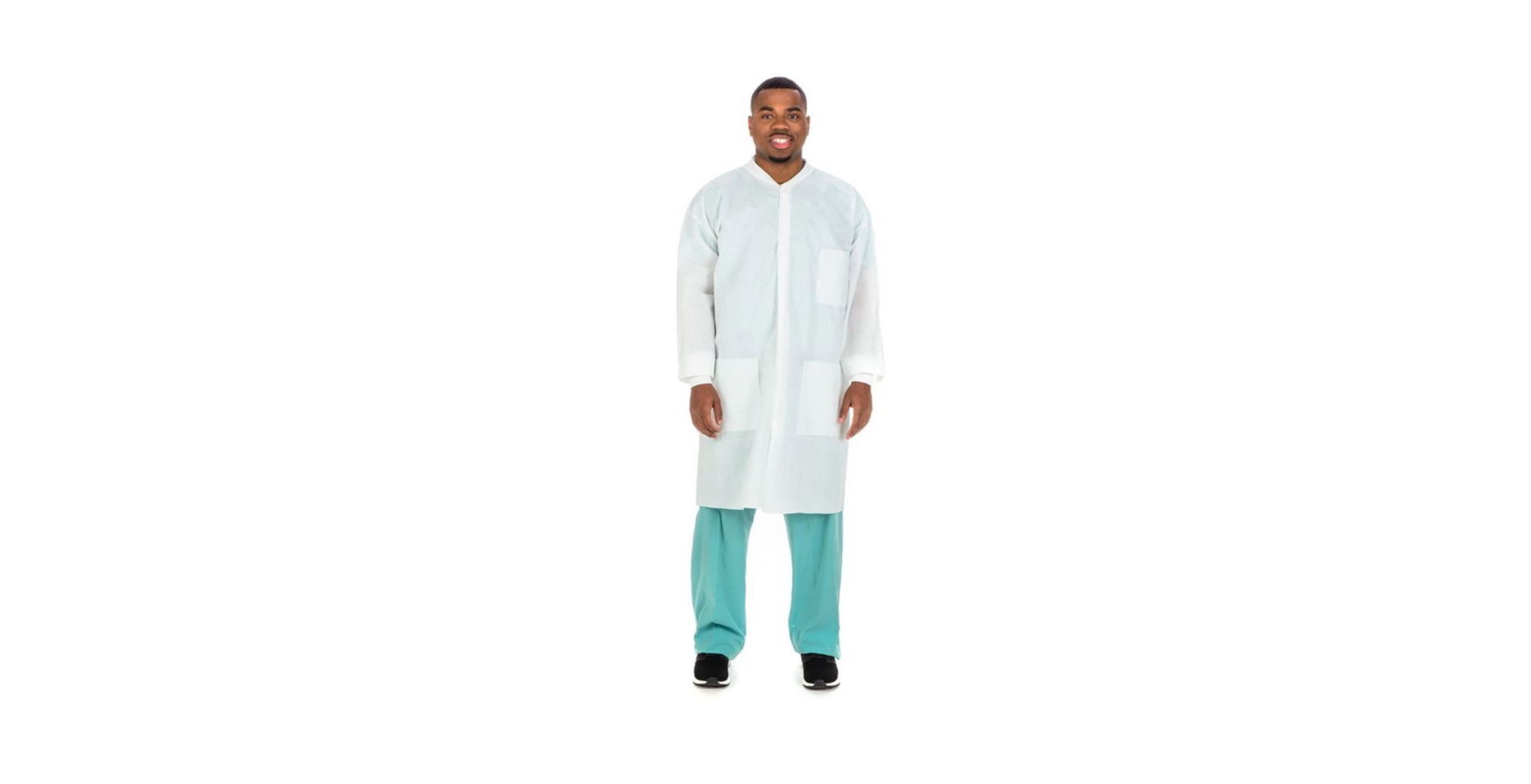 Coat Lab White SMS, Knit Collar/Cuffs, Snap Front, Medium (25/CS) by Cardinal  ID 2311LC